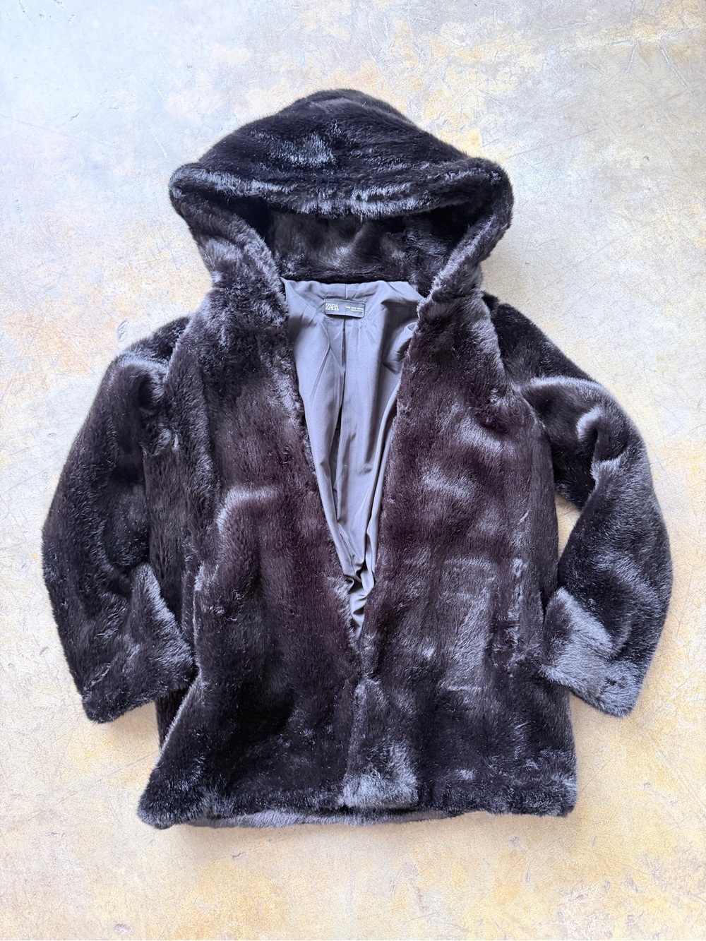 Zara Women’s Faux Fur Hooded Jacket - Black